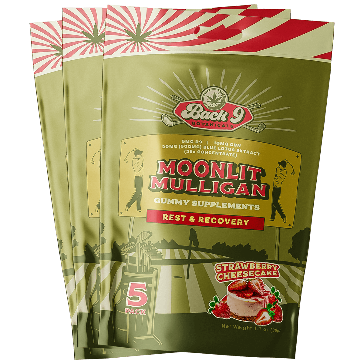 Moonlit Mulligan - Rest & Recovery Hemp Golf Gummies (5 gummies/pack) single, 2, 3, 6, or 10-pack