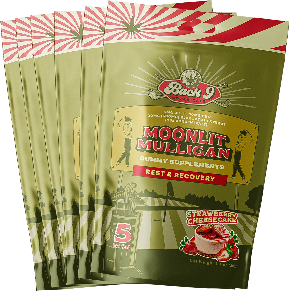 Moonlit Mulligan - Rest & Recovery Hemp Golf Gummies (5 gummies/pack) single, 2, 3, 6, or 10-pack