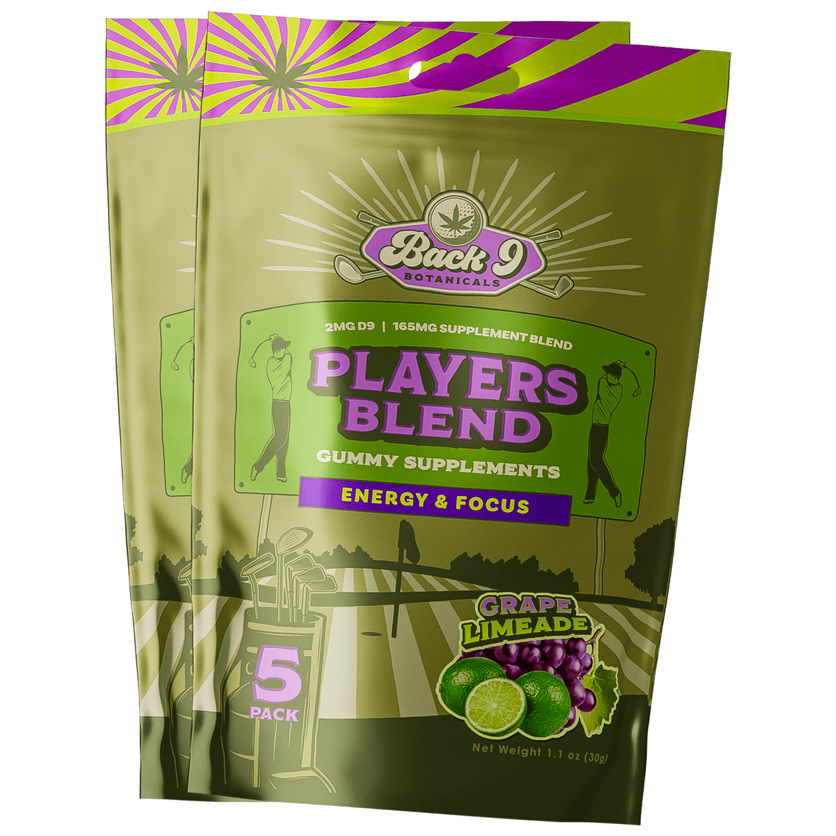 Players Blend - Energy & Focus Hemp Golf Gummies (5 gummies/pack) single, 2, 3, 6, or 10-pack