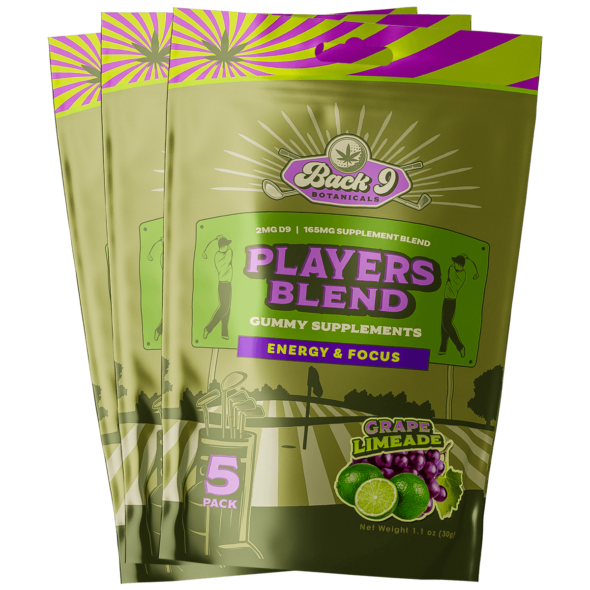Players Blend - Energy & Focus Hemp Golf Gummies (5 gummies/pack) single, 2, 3, 6, or 10-pack
