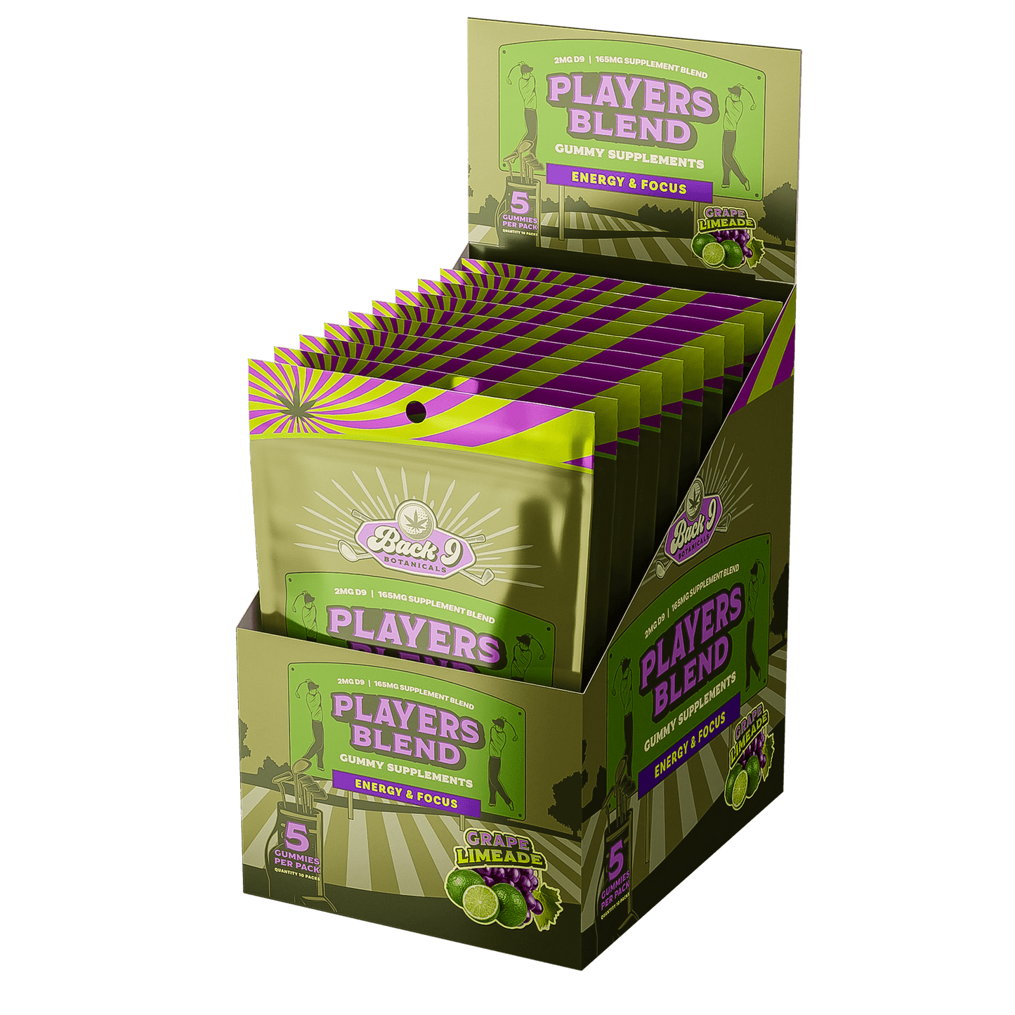 Players Blend - Energy & Focus Hemp Golf Gummies (5 gummies/pack) single, 2, 3, 6, or 10-pack